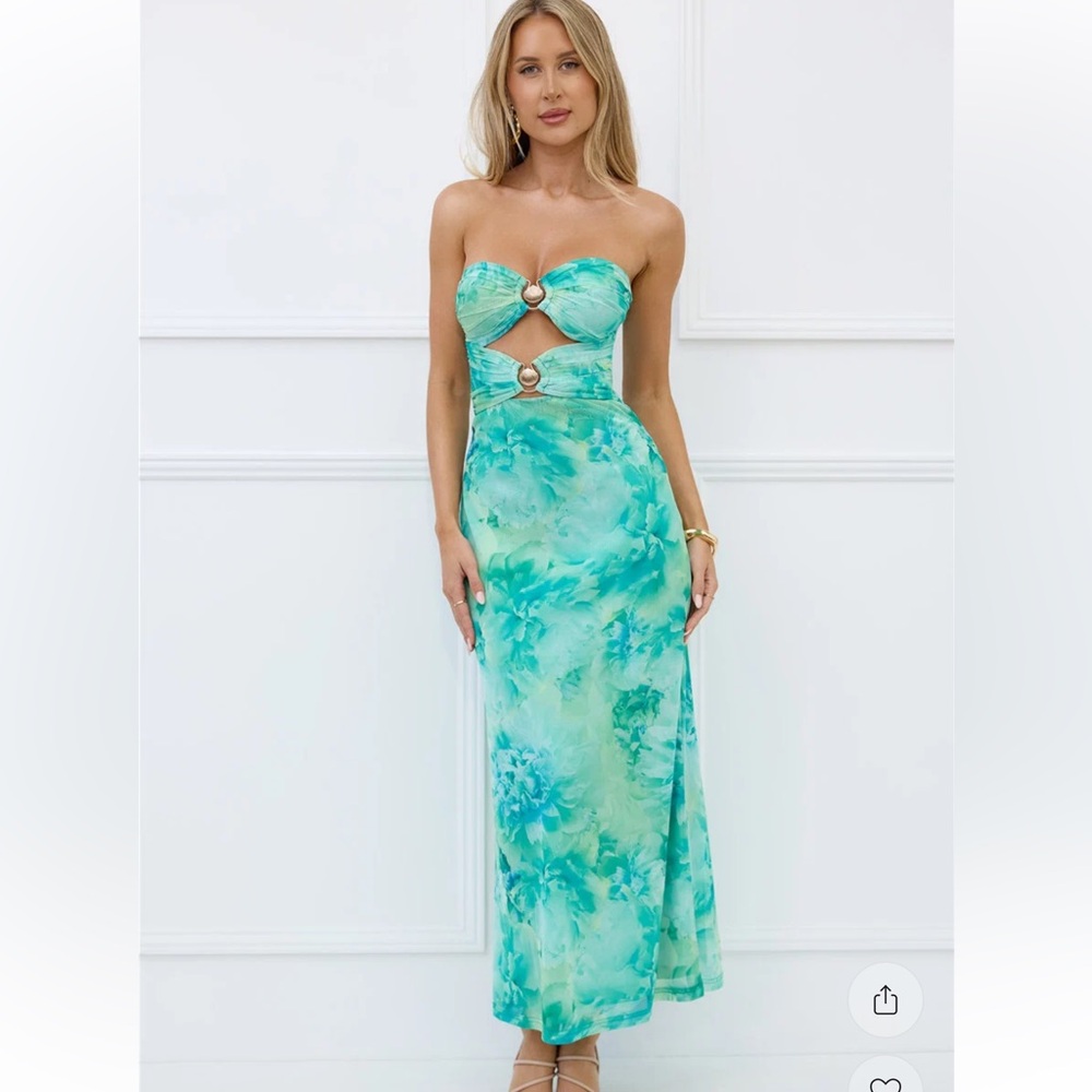 Strapless Cutout Maxi Dress in Aqua Floral